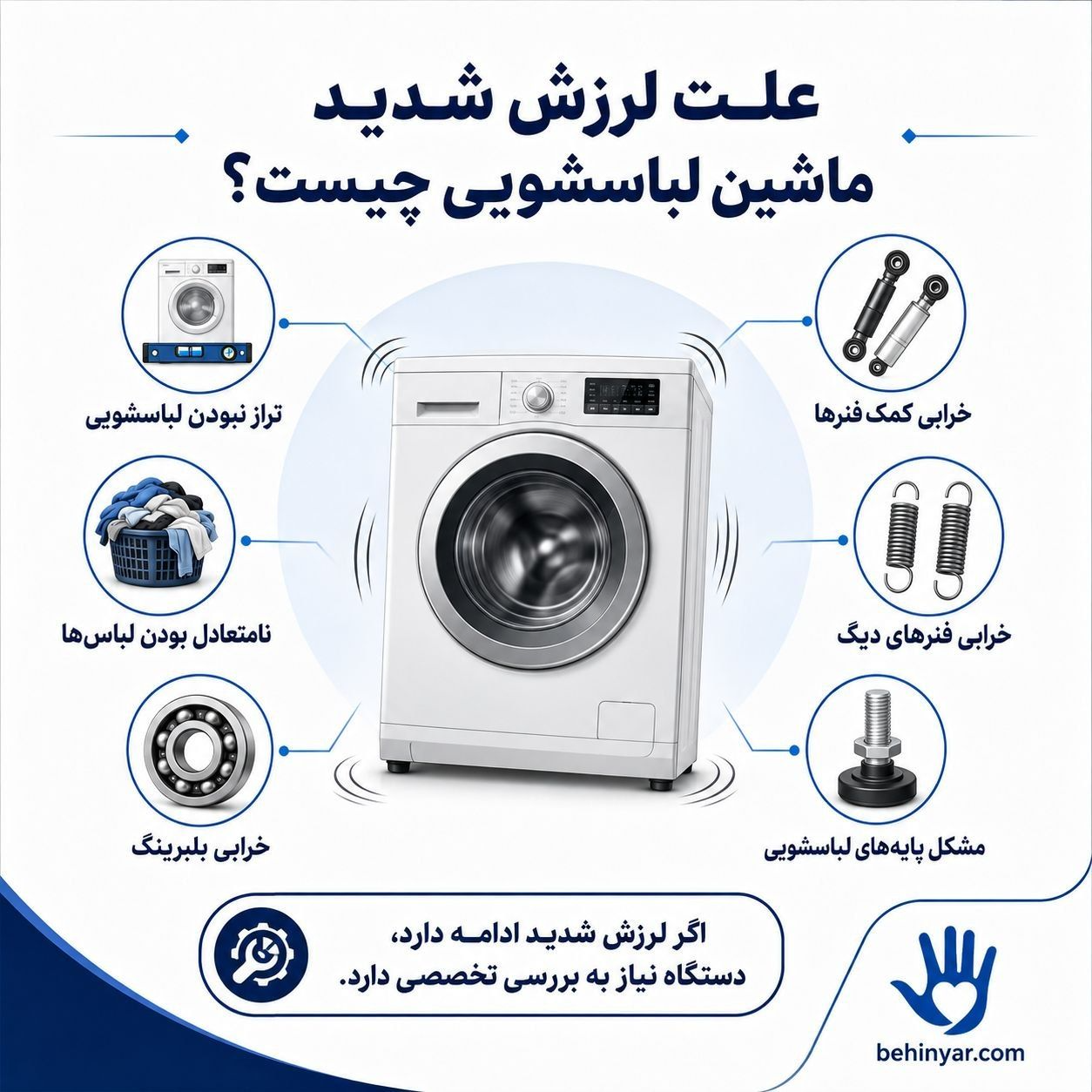 علت لرزش شدید ماشین لباسشویی و دلایل تکان خوردن لباسشویی